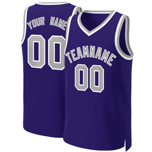 Maillot de basket-ball classique personnalisé violet gris-blanc