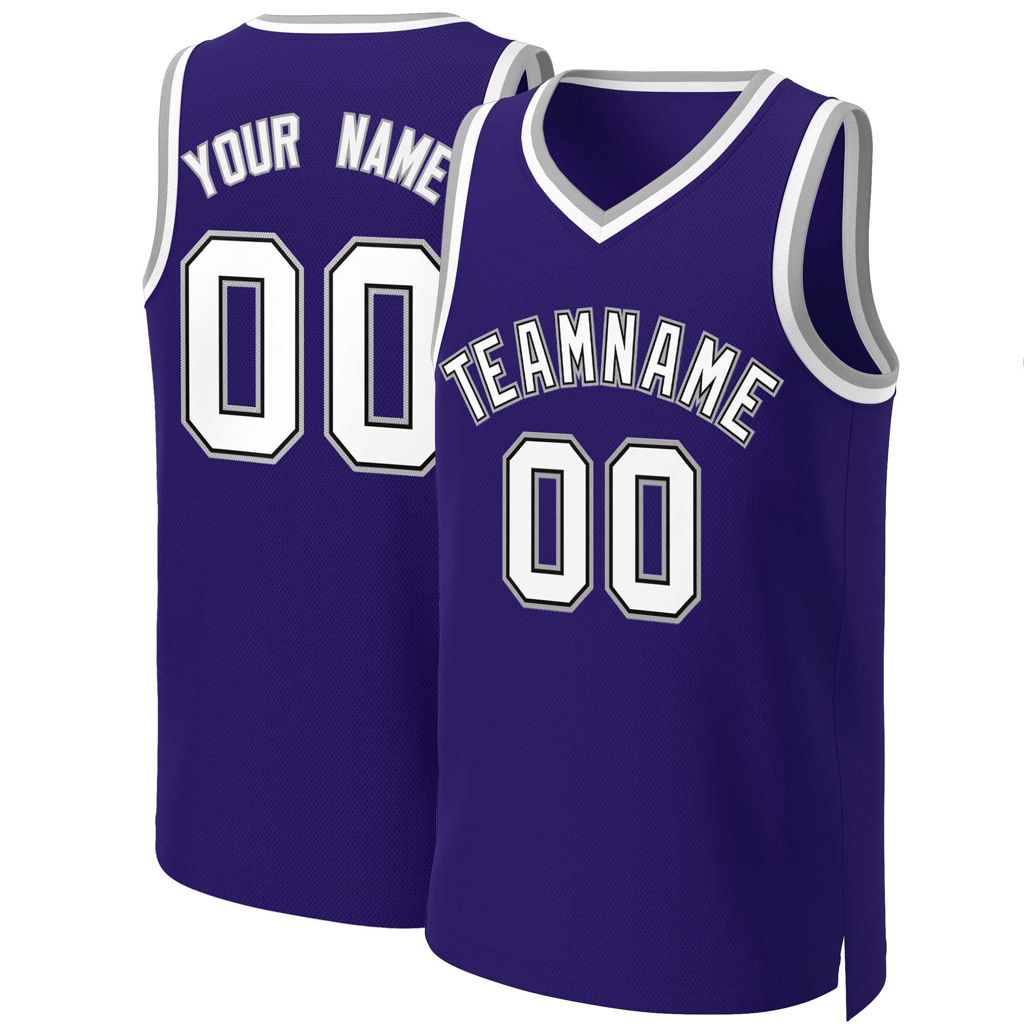 Maillot de basket-ball classique personnalisé violet blanc-noir