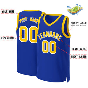 Maillot de basket-ball classique personnalisé Royal jaune-blanc