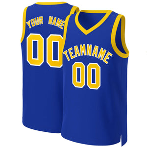 Maillot de basket-ball classique personnalisé Royal jaune-blanc