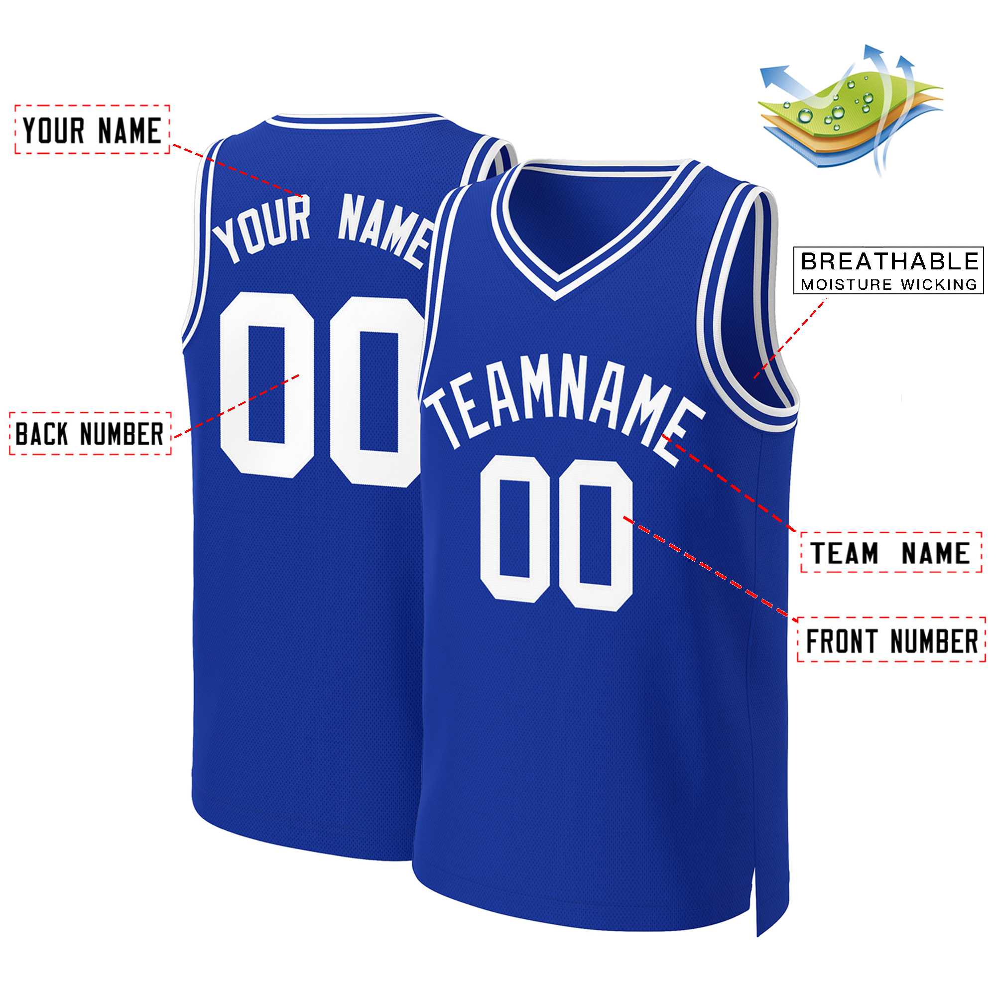 Maillot de basket-ball personnalisé Royal White Classic Tops