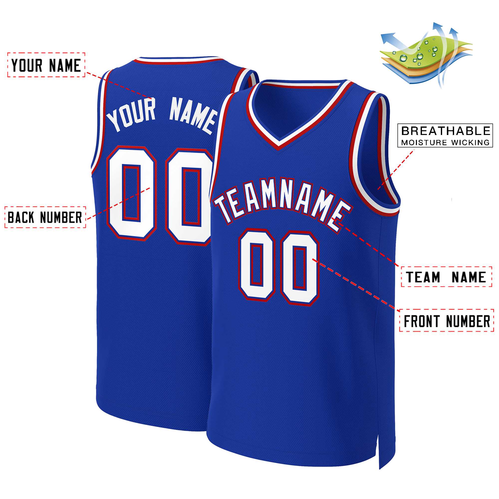 Custom Royal White-Royal Classic Tops Basketball Jersey