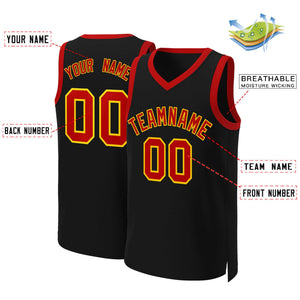 Maillot de basket-ball classique personnalisé noir rouge-jaune