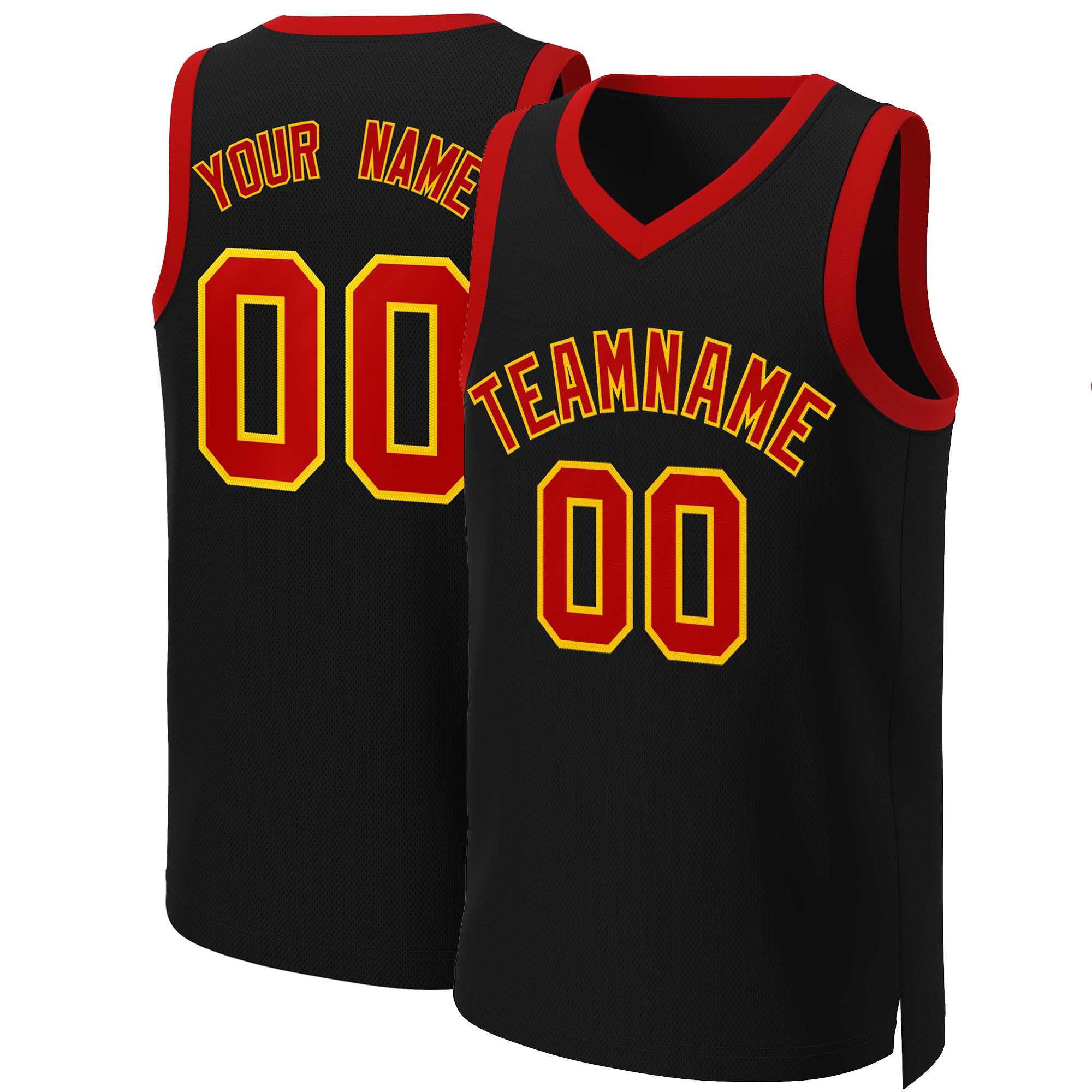 Maillot de basket-ball classique personnalisé noir rouge-jaune