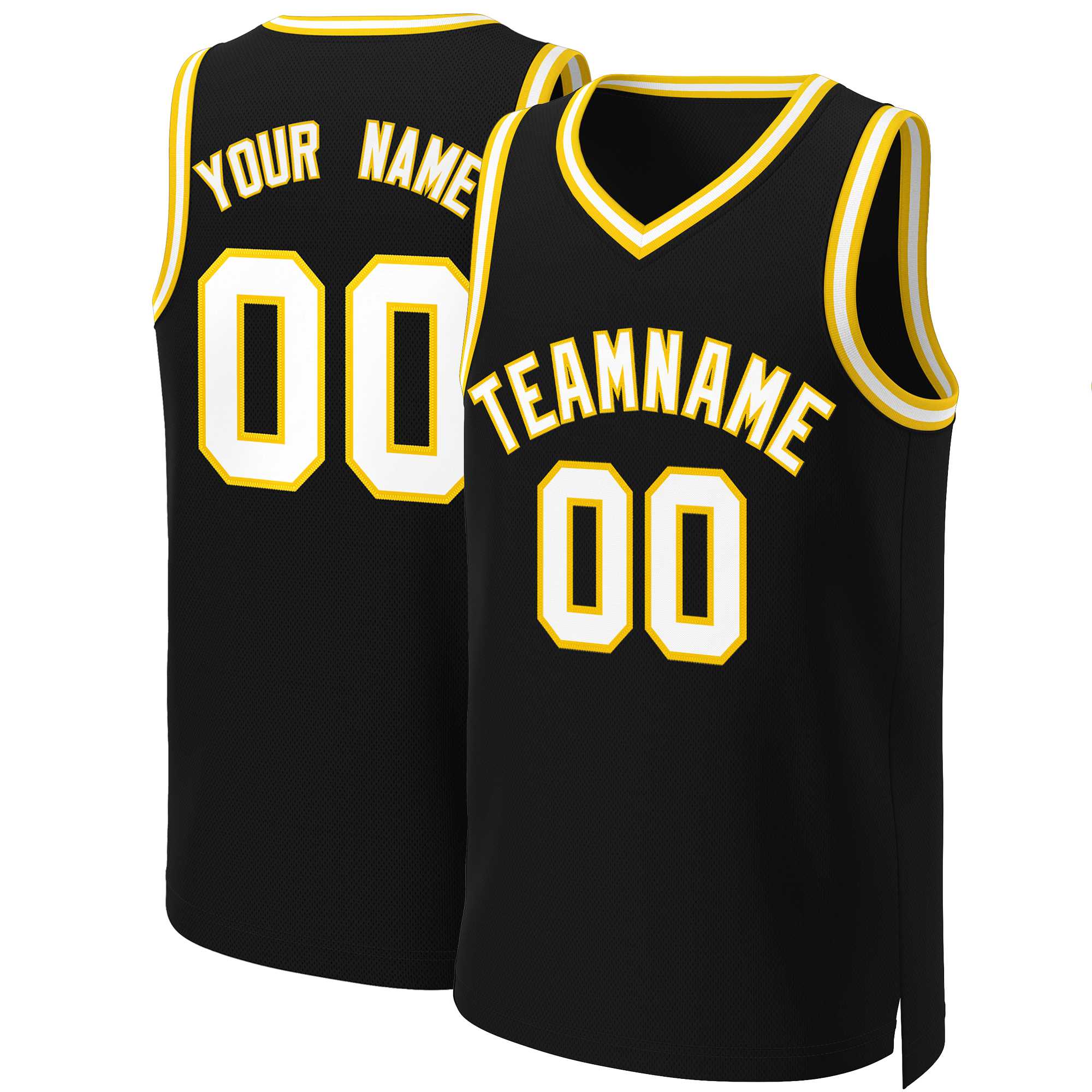 Maillot de basket-ball classique personnalisé noir blanc-jaune