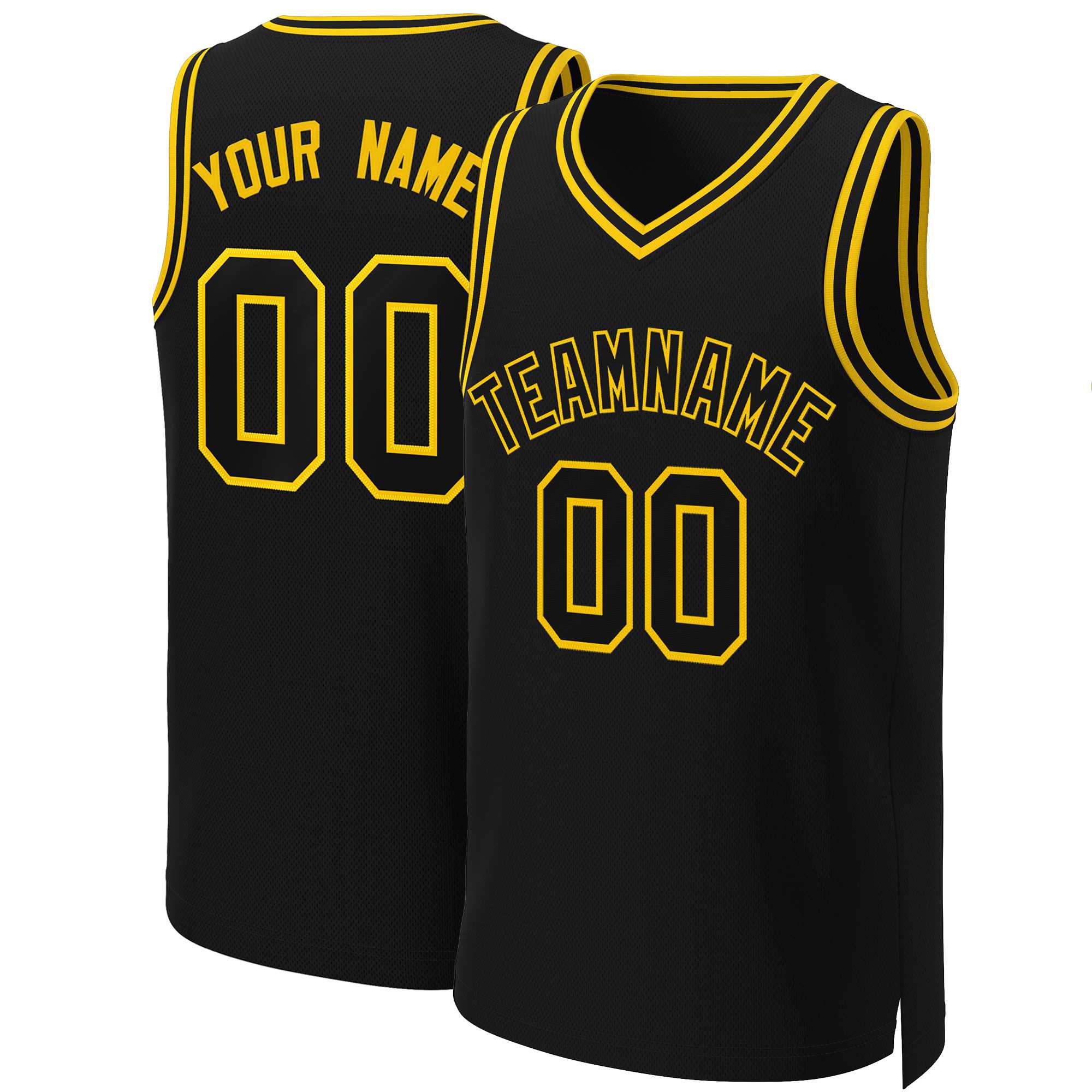 Maillot de basket-ball classique personnalisé noir noir-jaune