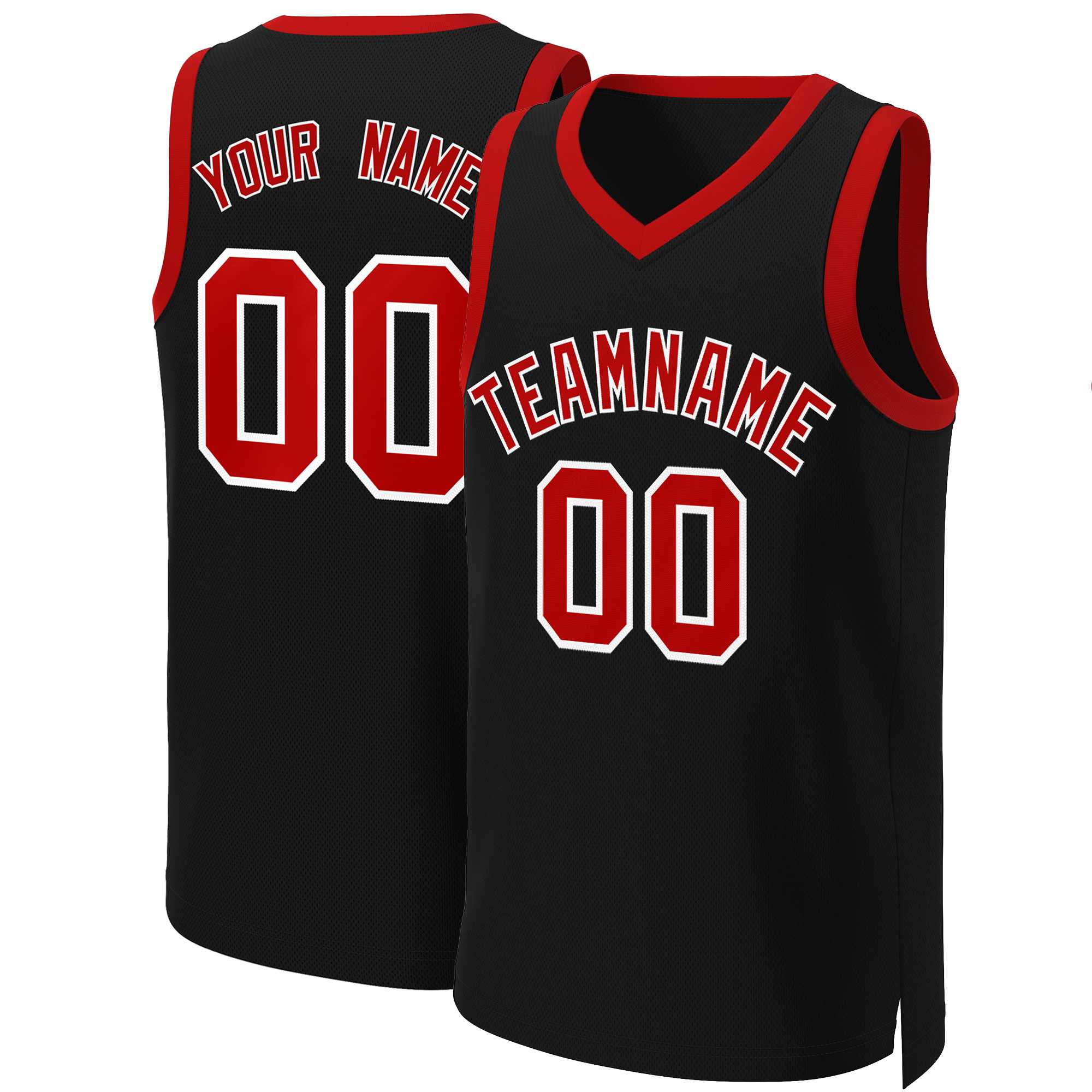 Maillot de basket-ball classique personnalisé noir rouge-blanc