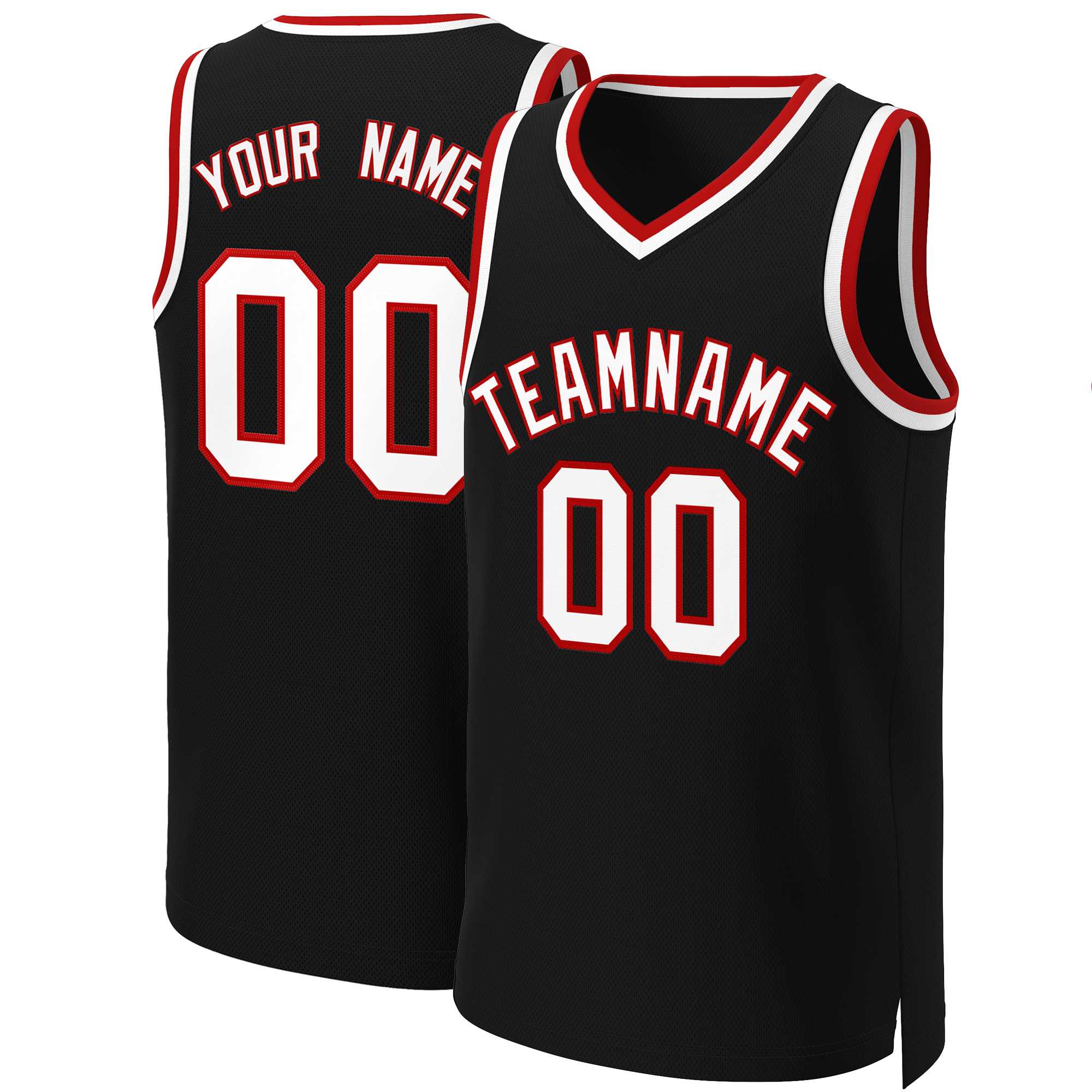 Maillot de basket-ball classique personnalisé noir blanc-rouge