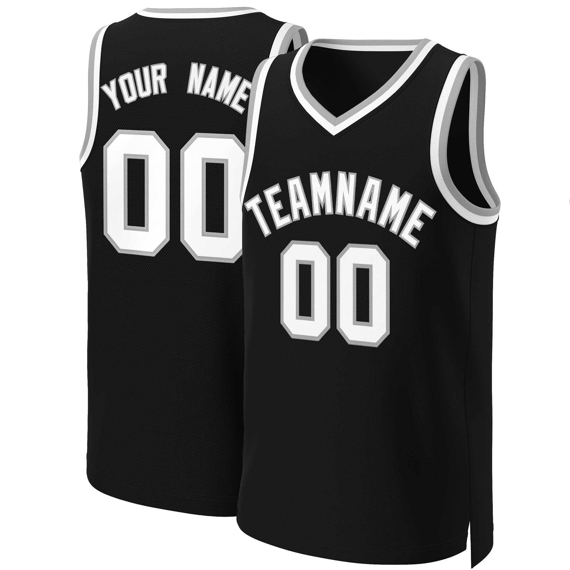 Maillot de basket-ball classique personnalisé noir blanc-gris