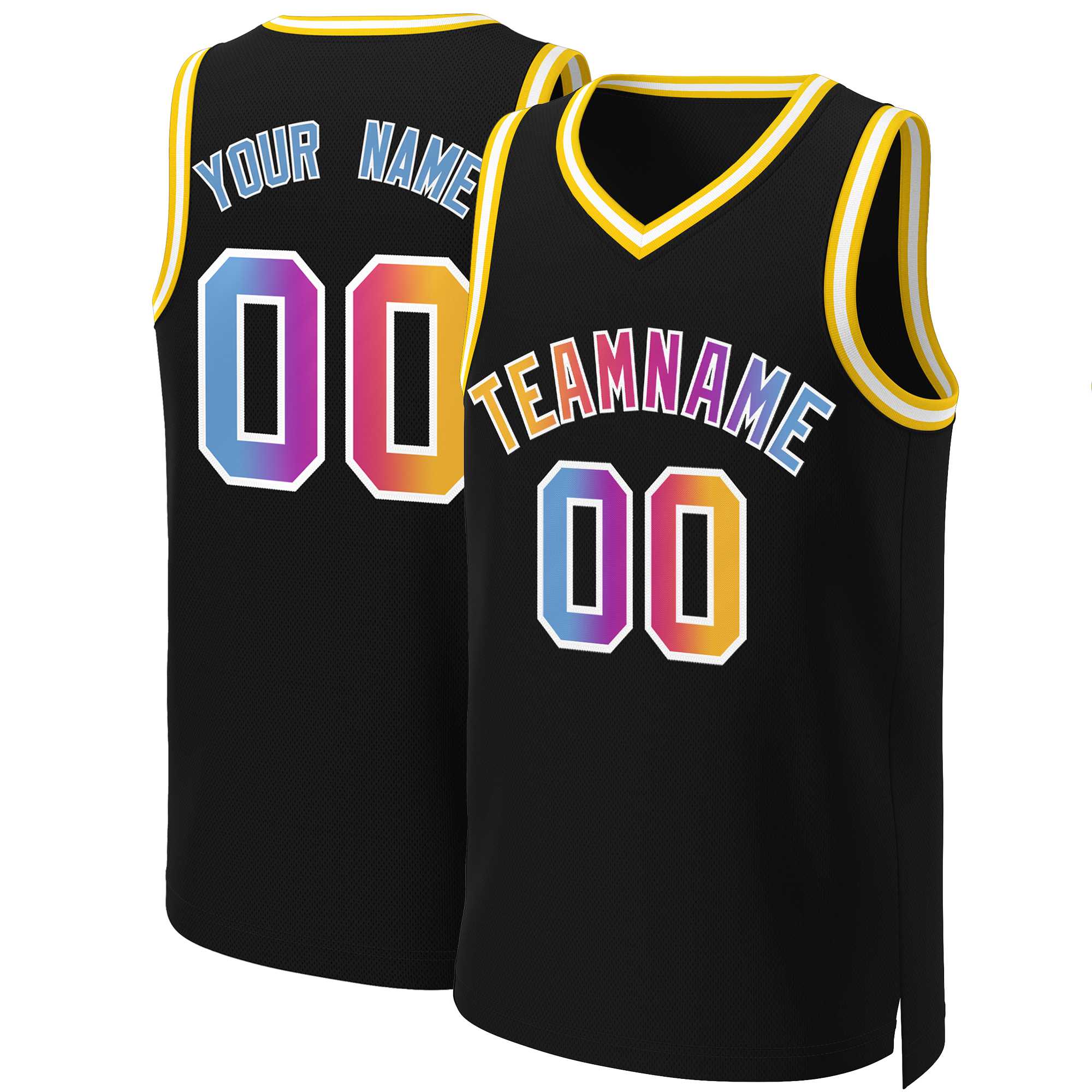 Maillot de basket-ball personnalisé, haut à la mode, dégradé classique, noir, jaune et blanc