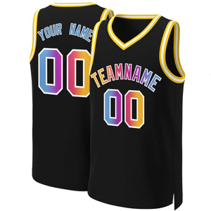 Custom Black Yellow-White Classic Gradient Fashion Tops Basketball Jersey