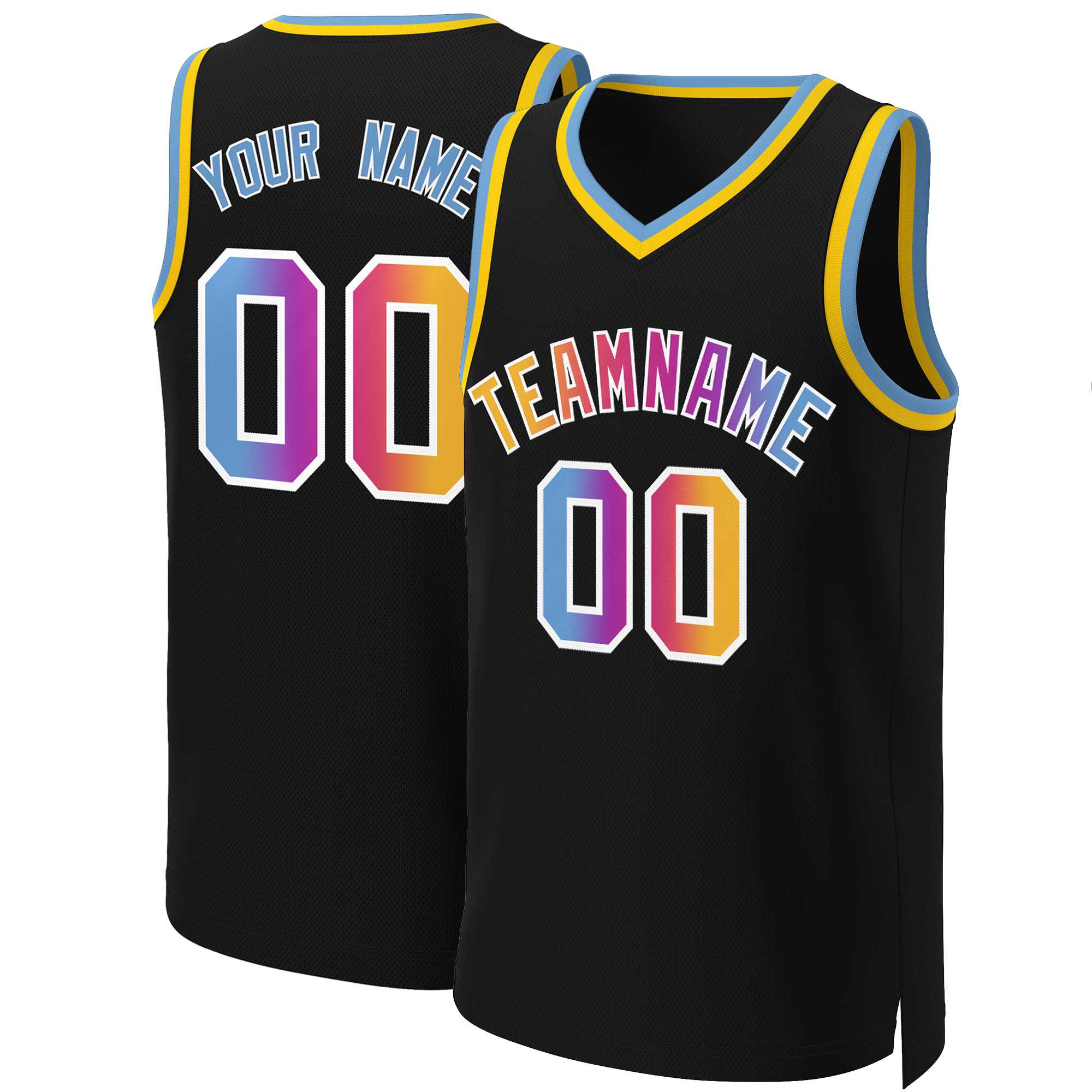 Maillot de basket-ball personnalisé, haut à la mode, dégradé classique, noir, jaune et blanc