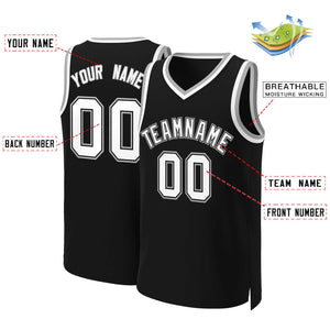 Maillot de basket-ball classique personnalisé noir blanc-noir