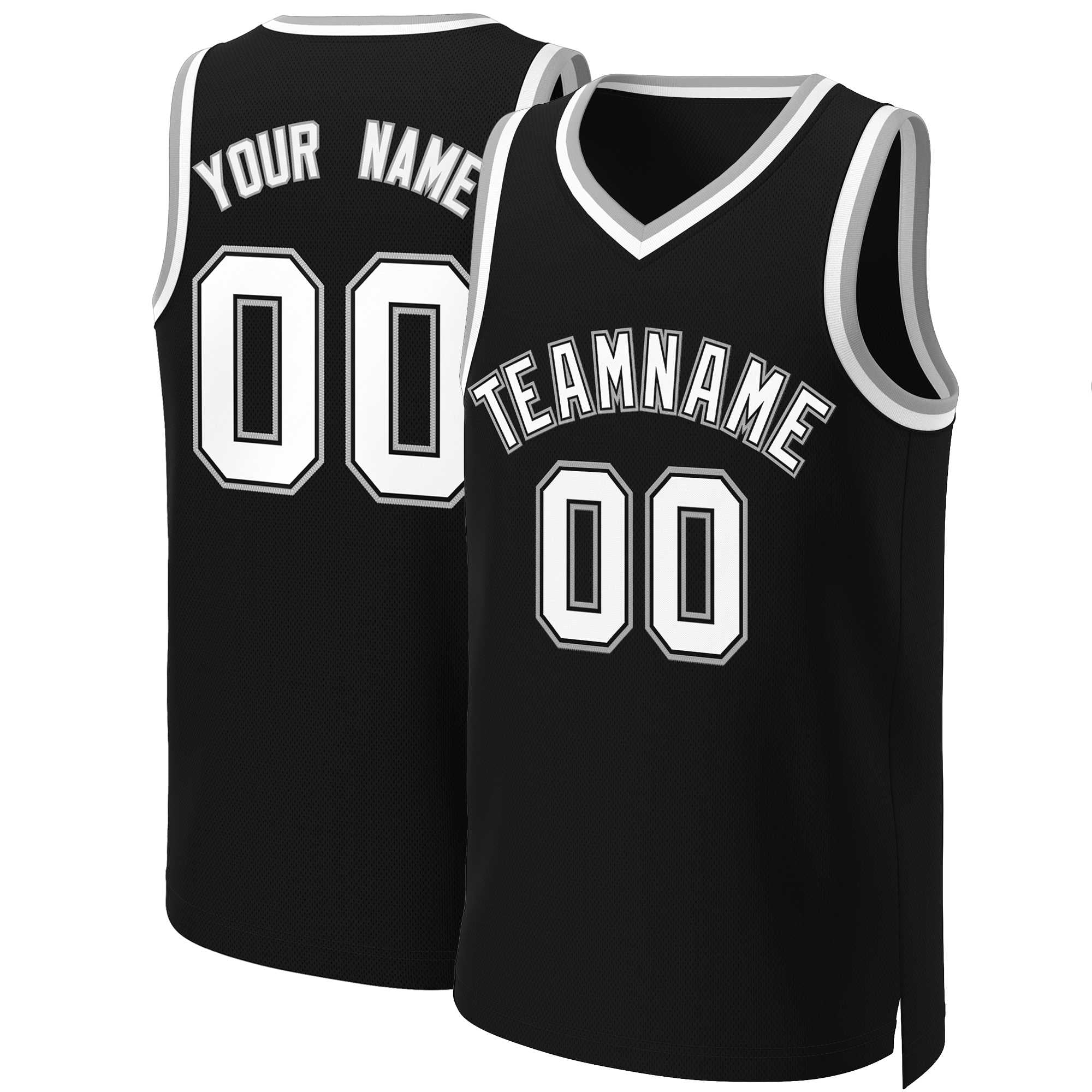 Maillot de basket-ball classique personnalisé noir blanc-noir