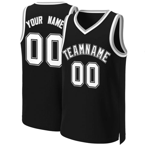 Custom Black White-Black Classic Tops Basketball Jersey