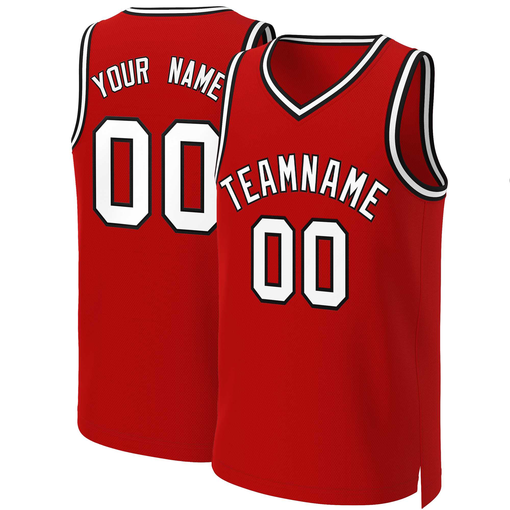 Maillot de basket-ball classique personnalisé rouge blanc-noir