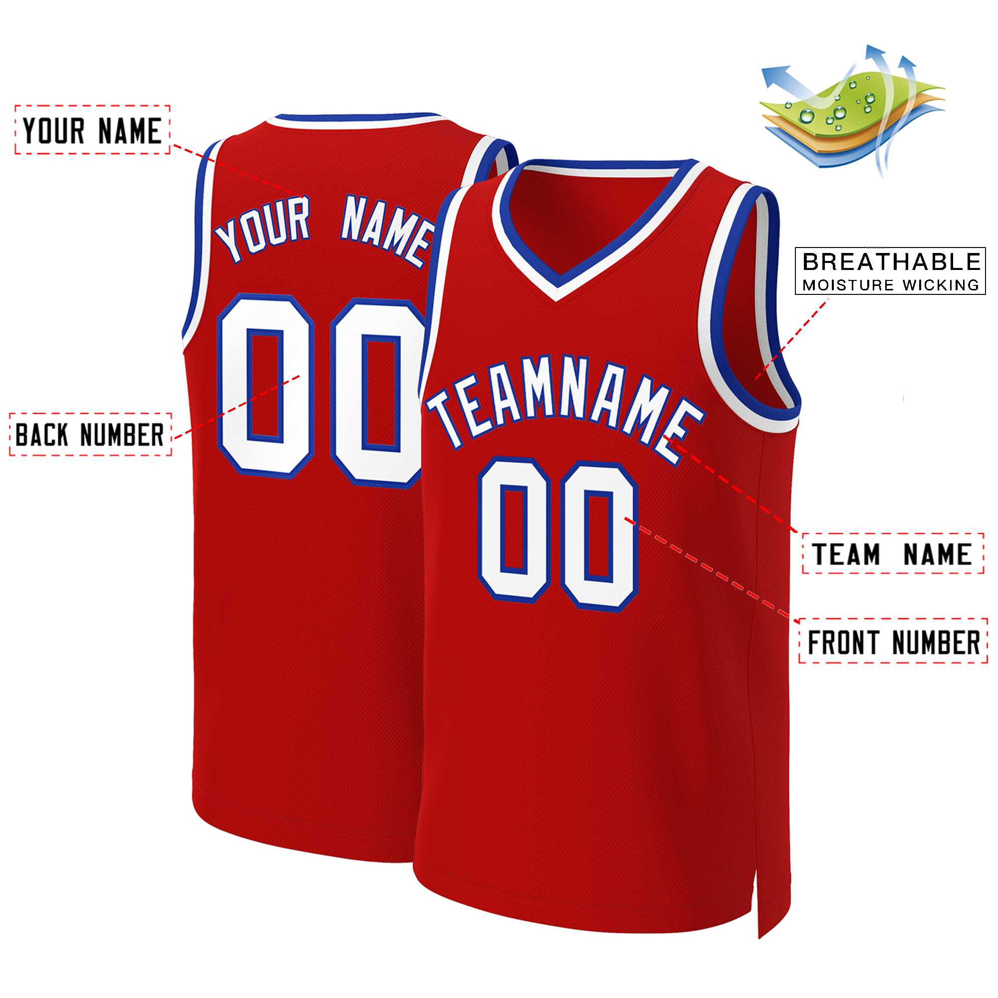 Custom Red White-Royal Classic Tops Basketball Jersey