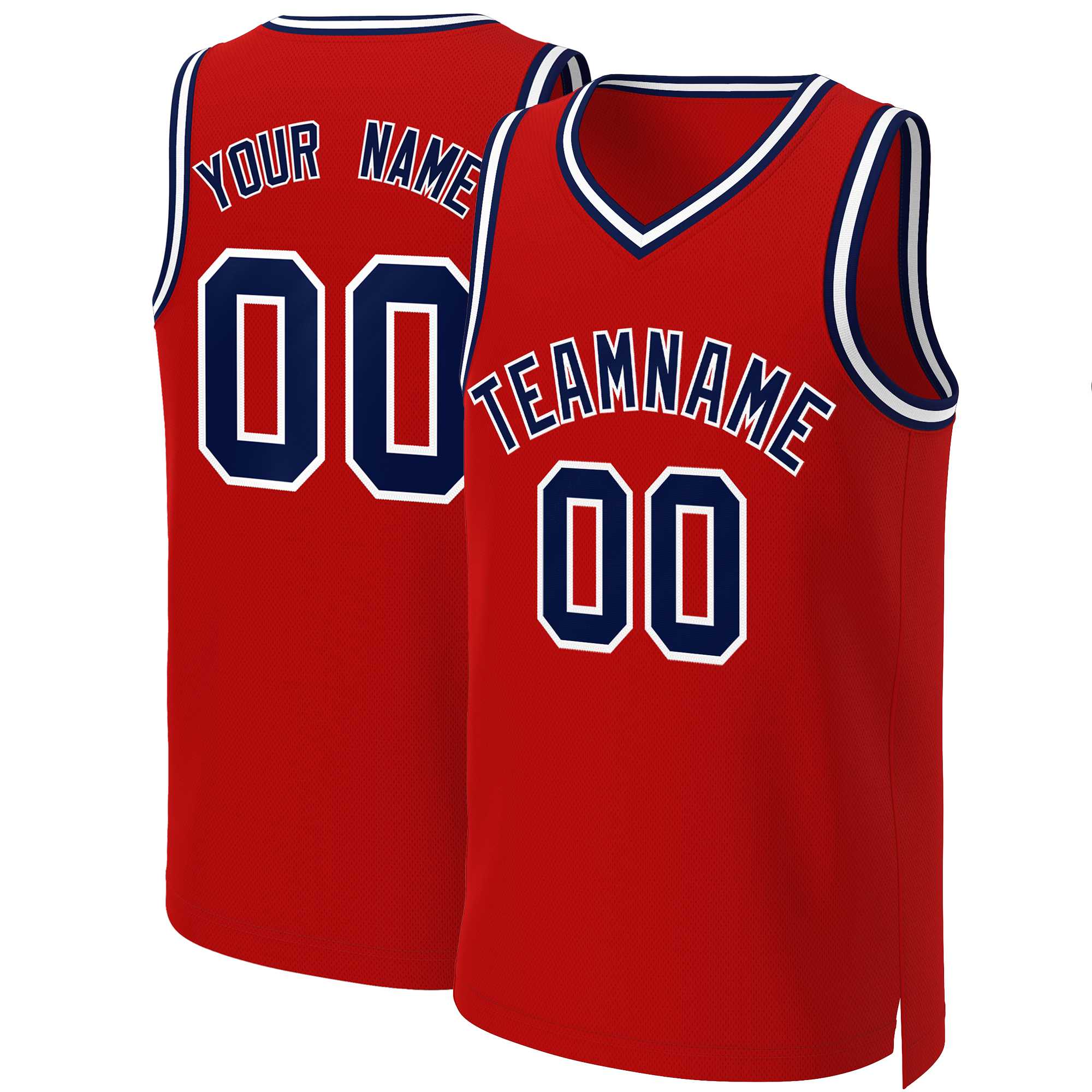 Maillot de basket-ball classique personnalisé rouge marine-blanc