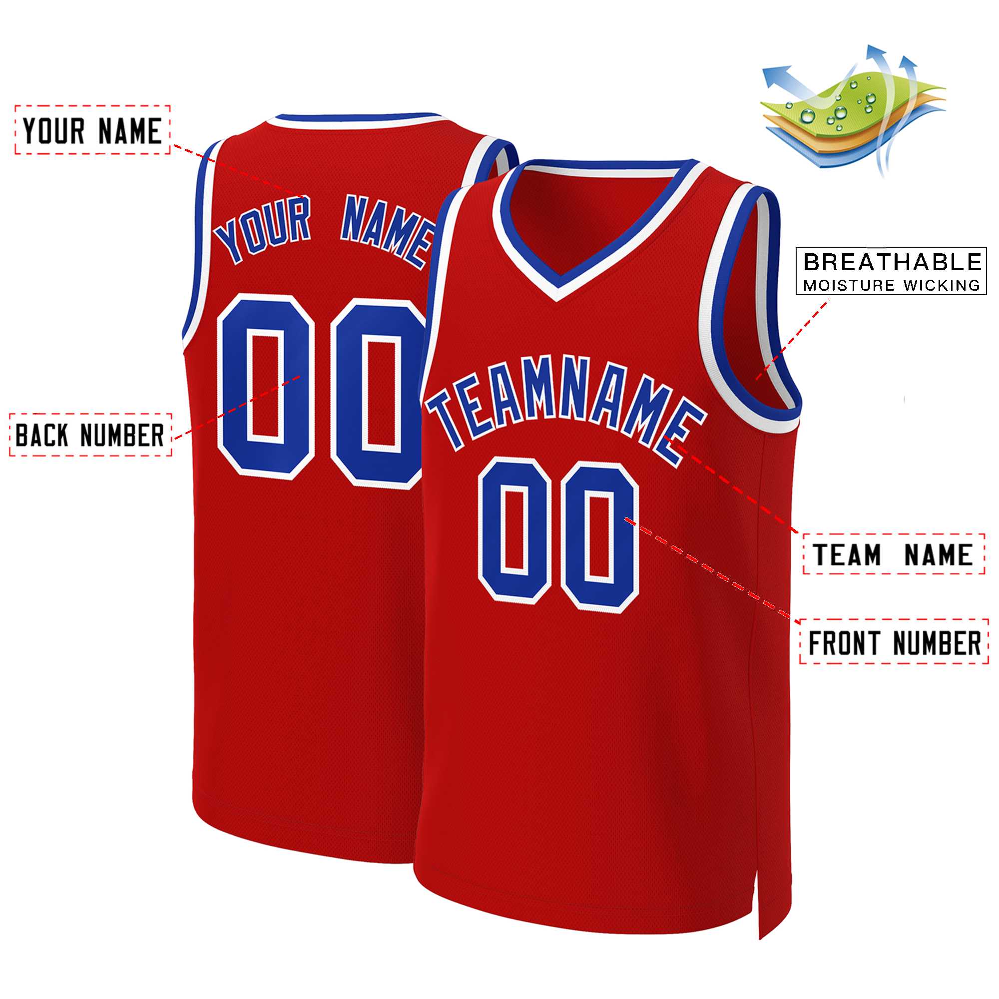Custom Red Royal-White Classic Tops Basketball Jersey