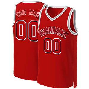 Maillot de basket-ball classique personnalisé rouge rouge-marine