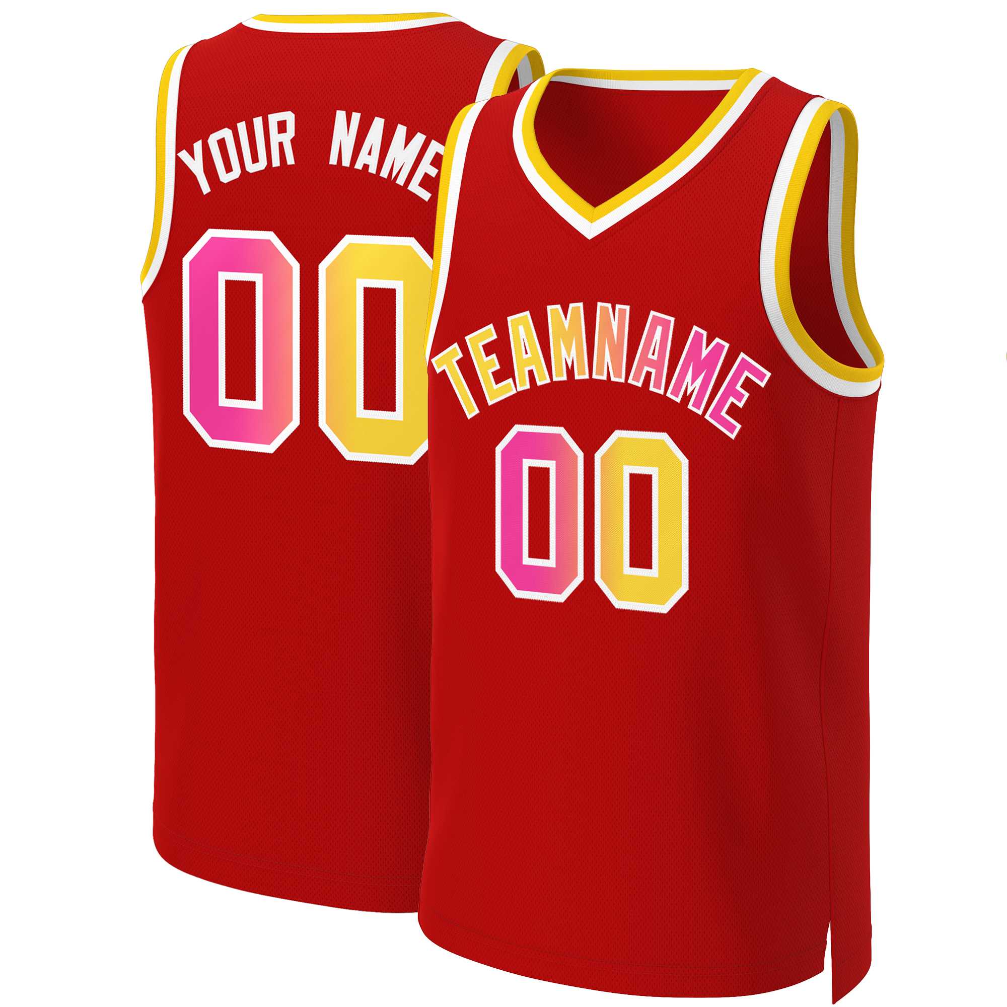 Maillot de basket-ball personnalisé, haut à la mode, dégradé classique rouge jaune-blanc