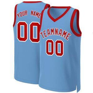 Custom Light Blue Red-White Classic Tops Basketball Jersey