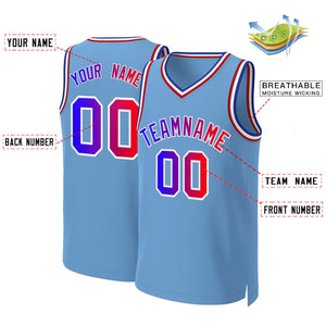 Maillot de basket-ball personnalisé, bleu clair, bleu-blanc, dégradé classique, hauts à la mode