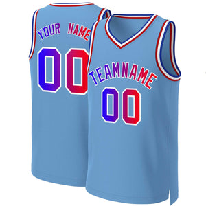 Maillot de basket-ball personnalisé, bleu clair, bleu-blanc, dégradé classique, hauts à la mode