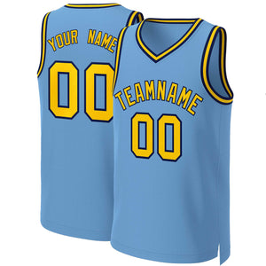 Custom Light Blue Yellow-Navy Classic Tops Basketball Jersey