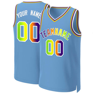 Custom Light Blue Purple-White Classic Gradient Fashion Tops Basketball Jersey