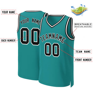 Custom Teal Black-White Classic Tops Basketball Jersey