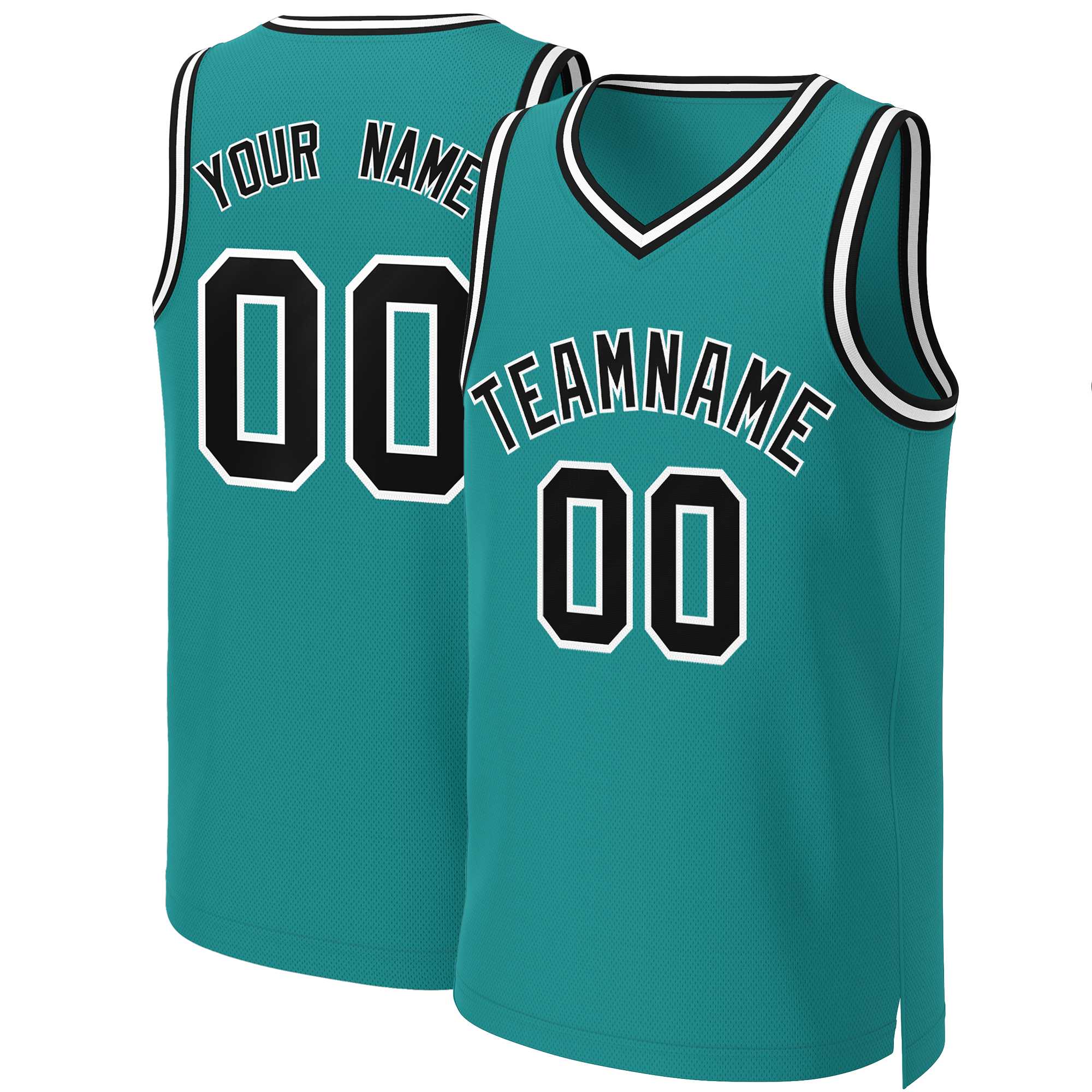 Maillot de basket-ball classique personnalisé, bleu sarcelle, noir et blanc