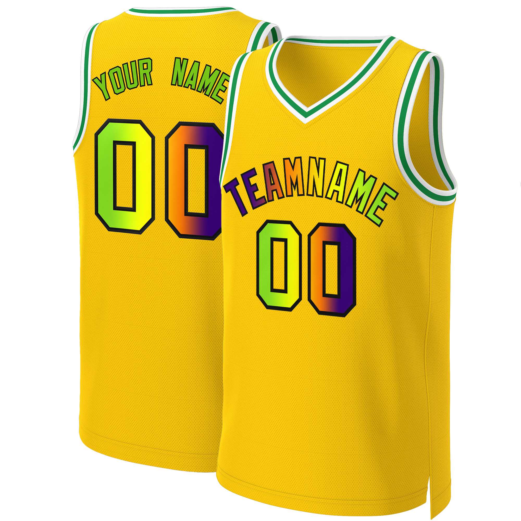 Maillot de basket-ball personnalisé, haut à la mode, dégradé classique jaune violet-noir