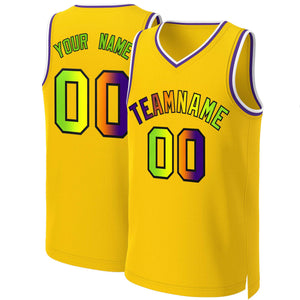 Maillot de basket-ball personnalisé, haut à la mode, dégradé classique jaune violet-noir