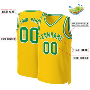 Maillot de basket-ball classique jaune Kelly vert-blanc personnalisé