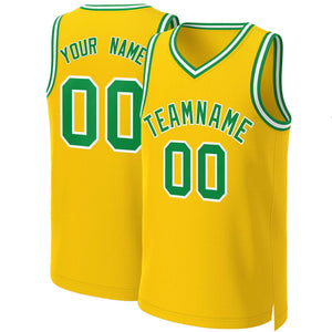 Maillot de basket-ball classique jaune Kelly vert-blanc personnalisé