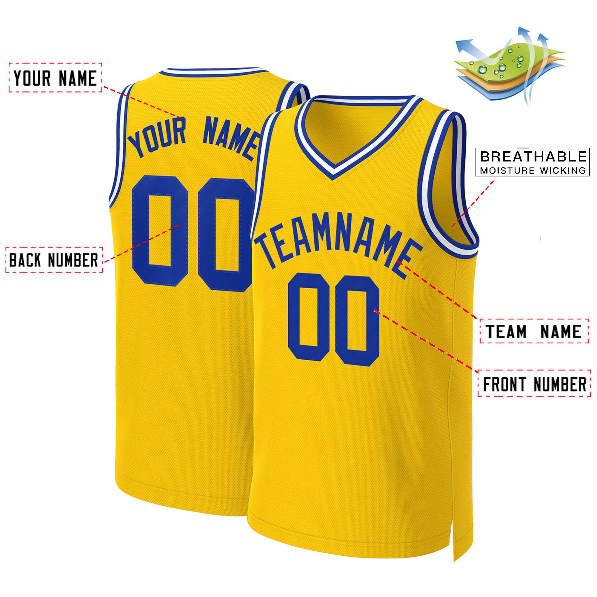 Maillot de basket-ball personnalisé jaune Royal Classic Tops