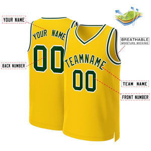 Maillot de basket-ball classique personnalisé jaune vert-blanc