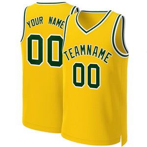 Maillot de basket-ball classique personnalisé jaune vert-blanc