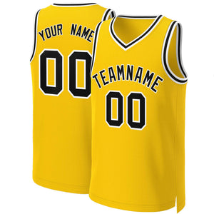 Maillot de basket-ball classique personnalisé jaune noir-blanc