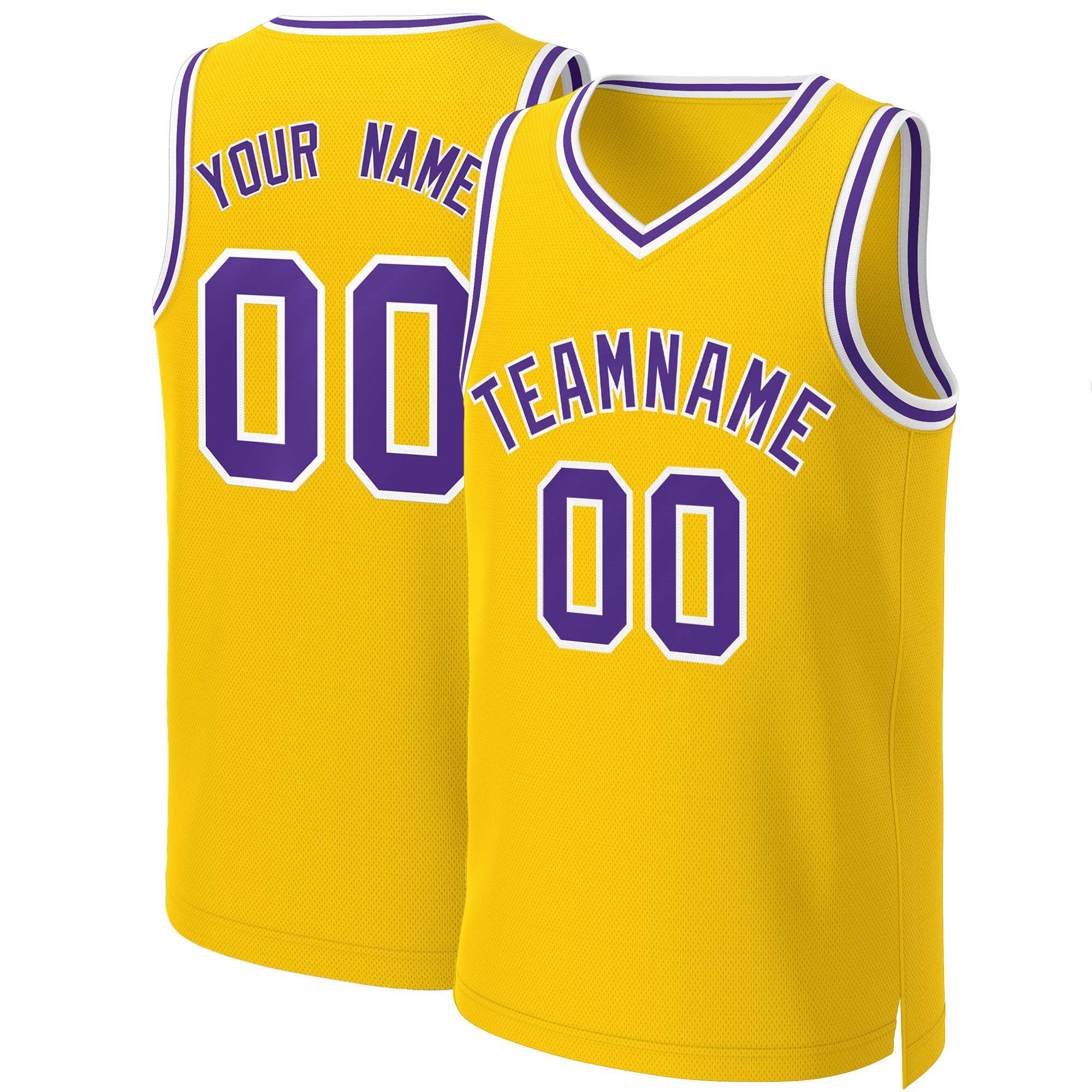 Maillot de basket-ball classique personnalisé jaune violet-blanc