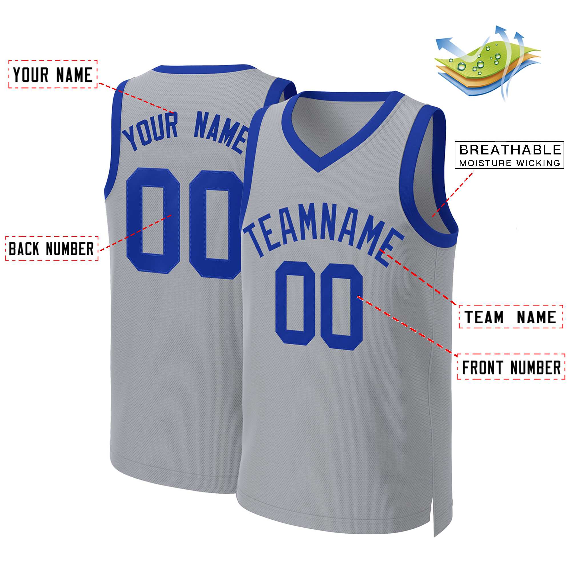 Custom Gray Royal Classic Tops Basketball Jersey