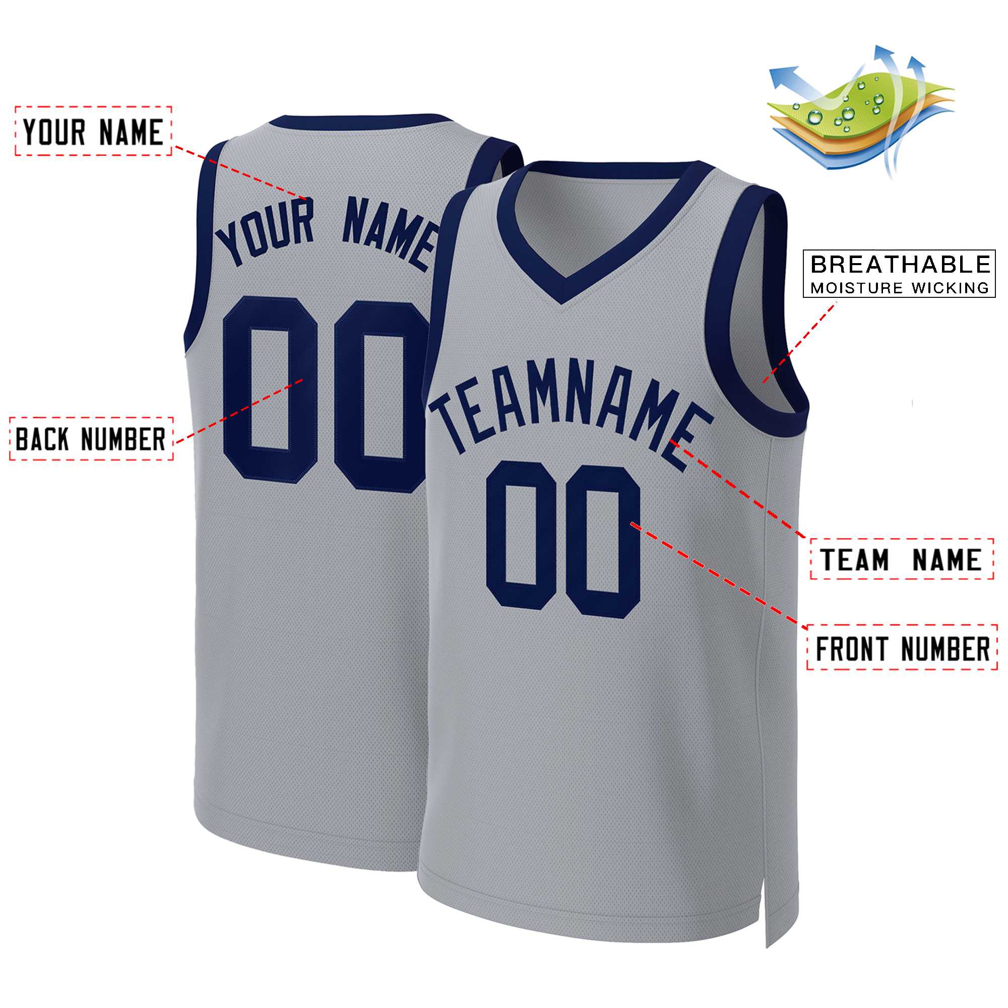 Custom Gray Navy Classic Tops Basketball Jersey