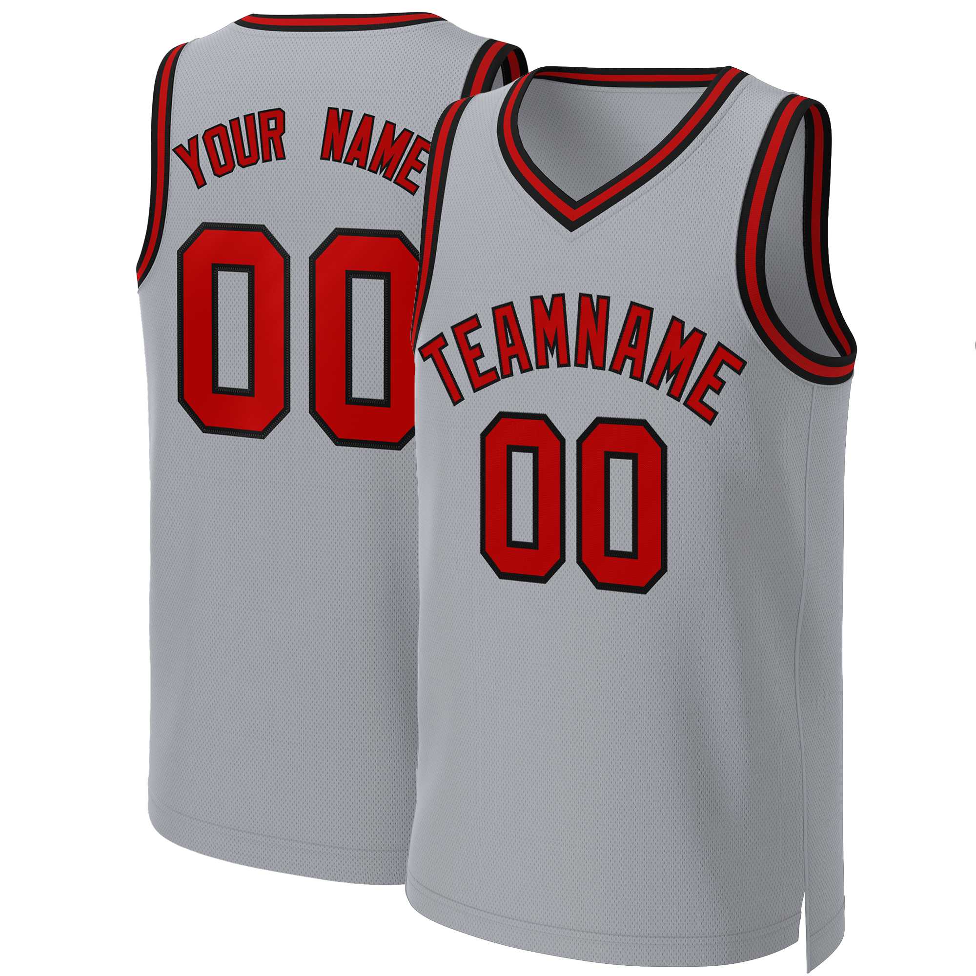 Maillot de basket-ball classique personnalisé gris rouge-noir