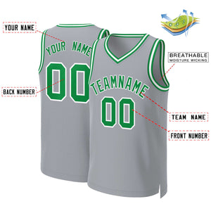 Maillot de basket-ball classique personnalisé gris Kelly vert-blanc