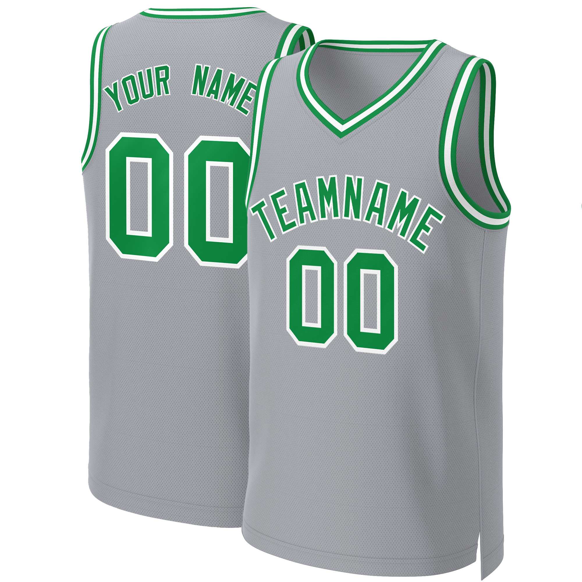 Custom Gray Kelly Green-White Classic Tops Basketball Jersey