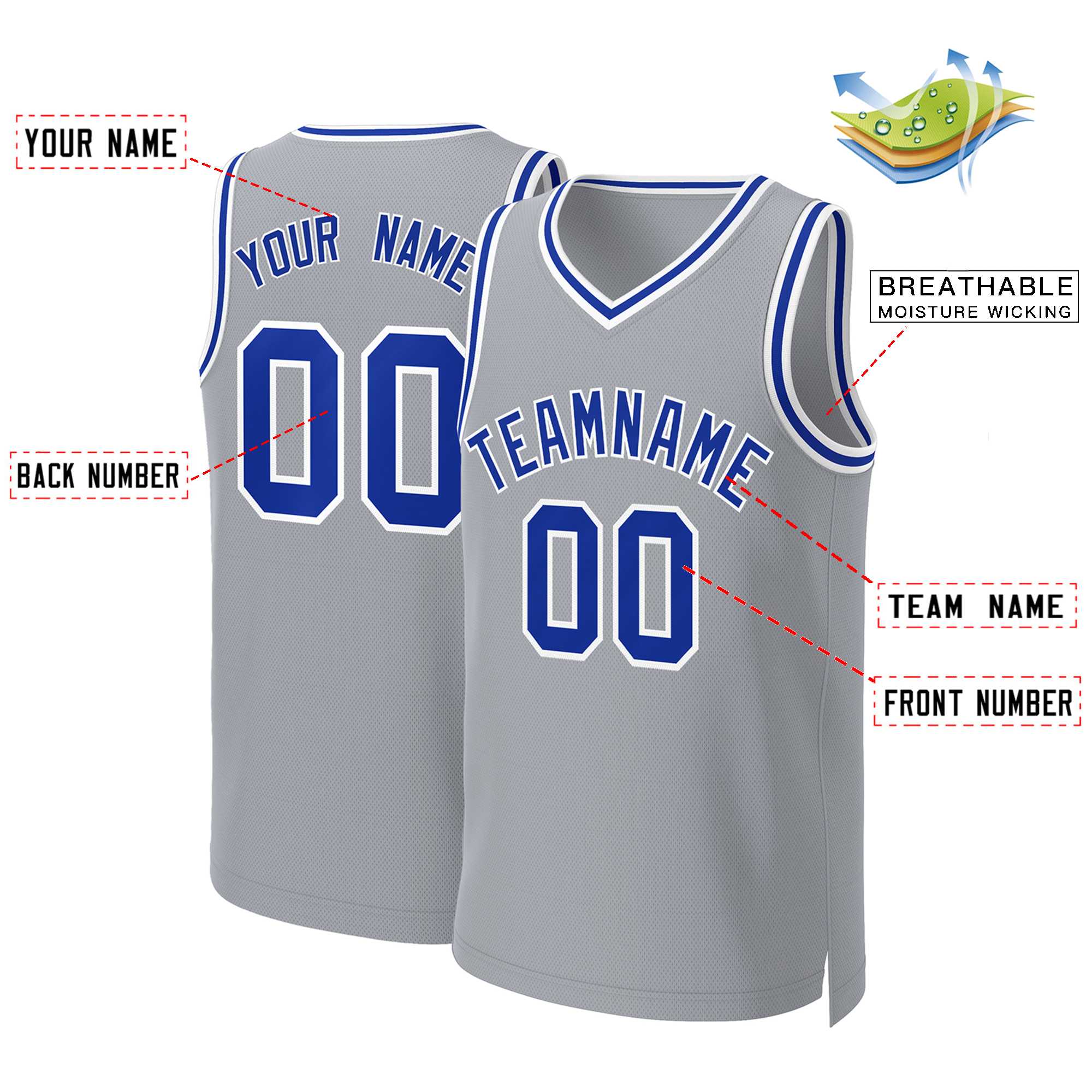 Custom Gray Royal-White Classic Tops Basketball Jersey