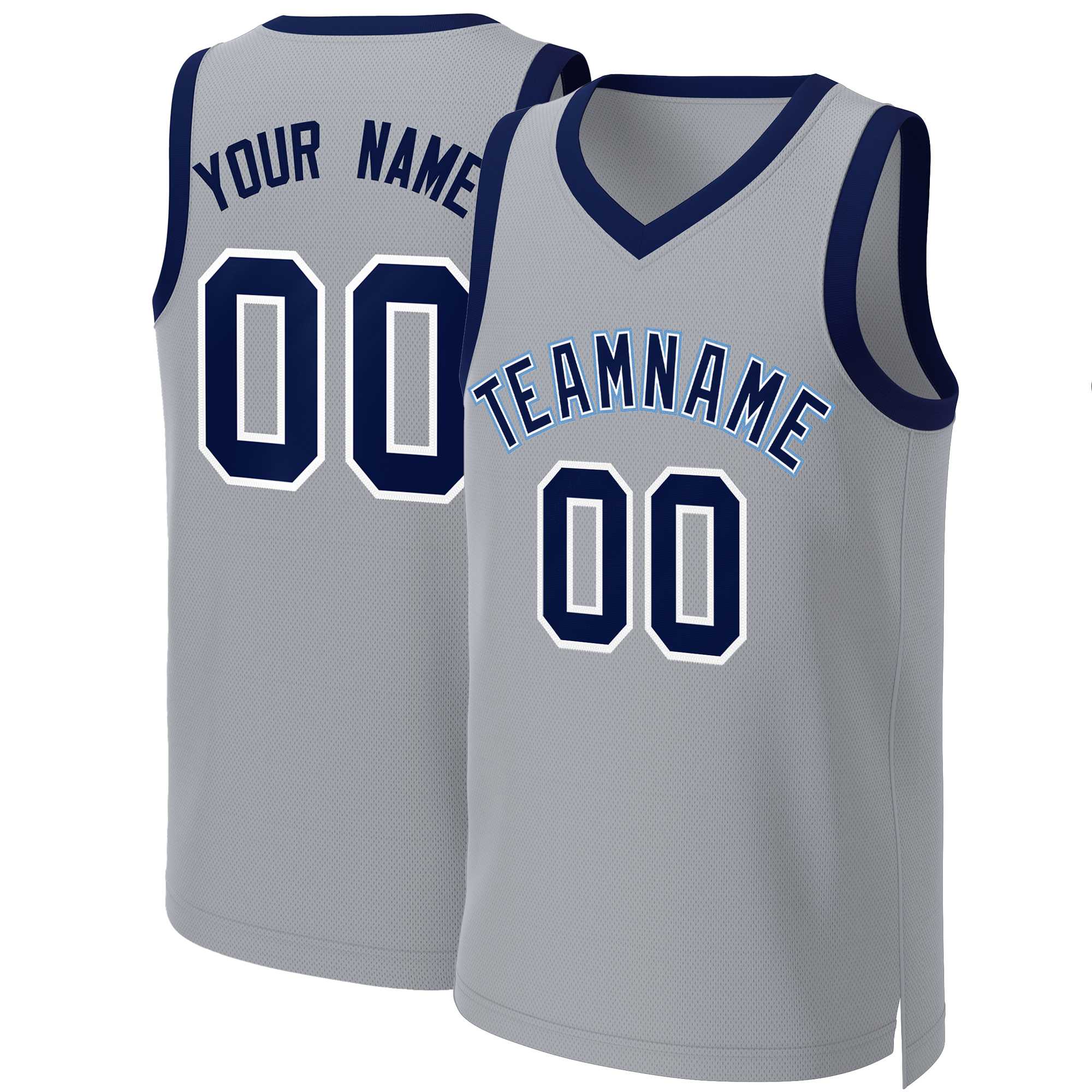 Maillot de basket-ball classique personnalisé gris marine-blanc