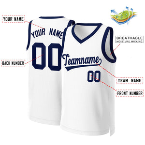 Custom White Navy Blue Classic Tops Basketball Jersey