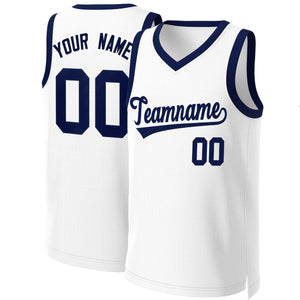 Custom White Navy Blue Classic Tops Basketball Jersey